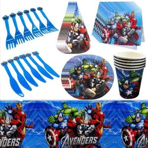JPYH 57 PCS Vaisselle de fête,Kit de décorations d/'anniversaire de Super-héro,Marvel Avengers Assemblez Vaisselle Assiettes Assiettes Tasses Serviettes