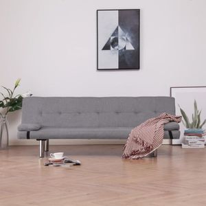 CANAPÉ FIXE Canapé-lit MONSEUL avec deux oreillers - Gris clair - Convertible - Polyester