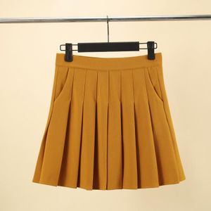 JUPE Mini jupe plissée avec poches pour femme,tenue courte de couleur jaune,Style Preppy,élastique,taille haute,trapèze- Yellow[C310]