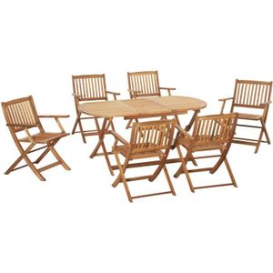 Ensemble table et chaise de jardin Ensemble table à manger ovale et 6 chaises de jardin pliables en bois de peuplier pour 6 personnes - OUTSUNNY