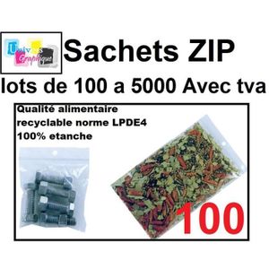 Lot de 100 Sachets plastiques à fermeture ZIP 60x130mm standard
