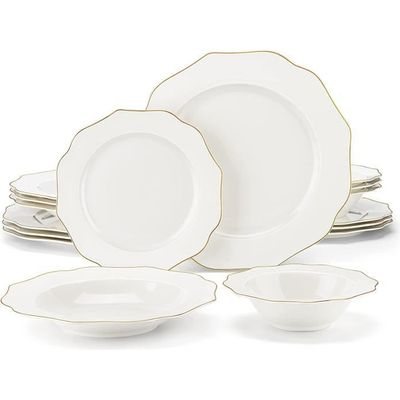 MALACASA Série Ivy - 4 Assiettes Creuses En Porcelaine Blanche Carrées 20,5 Cm, 900 Ml - Vaisselle Élégante Et Résistante Pour Tous Les Jours