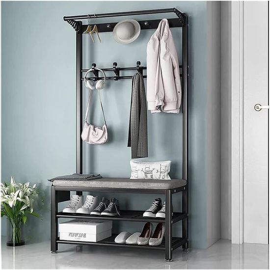 Meuble D'Entrée Multifonction Avec Banc, Miroir Et Armoire à Chaussures - 191.5x105x40 Cm, Noir