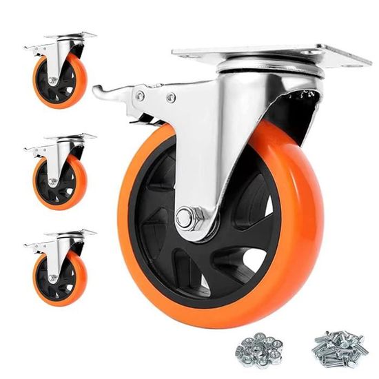 DBREAKS 4Pcs Roulettes pivotantes, 150mm Roues pour chariot, Roulette charge lourde, Roulettes pour meubles, 4×Roulettes pivotantes avec frein, 1600KG(rouge DBREAKS 4Pcs Roulettes pivotantes, 150mm Roues pour chariot, Roulette charge lourde, Roulettes pour meubles, 4×Roulettes pivotantes avec frein, 1600KG(rouge
