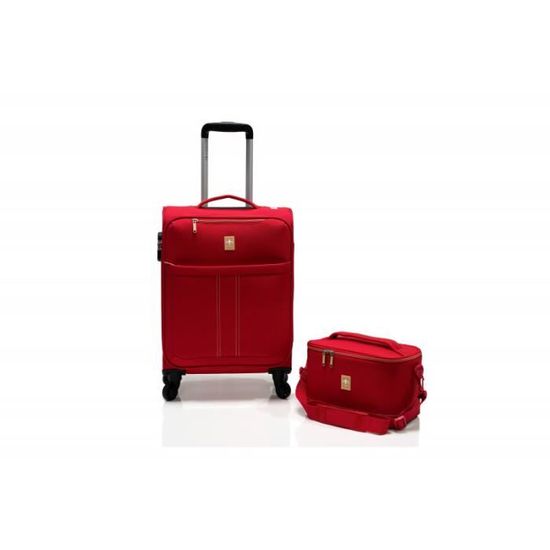 Lot valise cabine souple + Vanity "Ultra léger" - Lys Paris - Rouge.