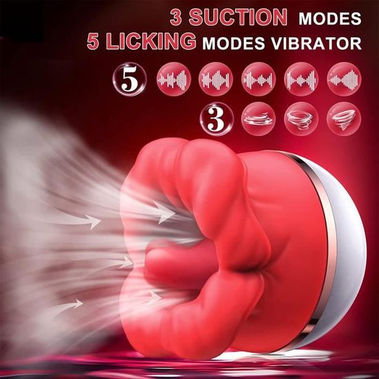 Vibromasseur Réaliste Langue Et Succion - Pour Stimulation Clitoris Et Mamelon, Rose, Silicone