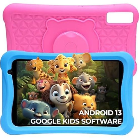 Tablette Enfant Android 14 - 10,1 Pouces, 8 Go RAM, 128 Go Stockage, étui EVA - Batterie 6000 MAh, écran HD, Contrôle Parental