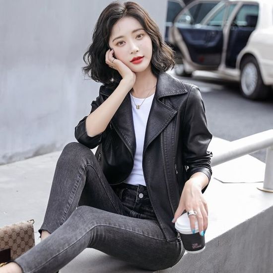 Blouson Bomber Femme Chic Et Élégant Décontracté - Manteau Mince Biker Moto Zipper Court Uni Ou Fleur