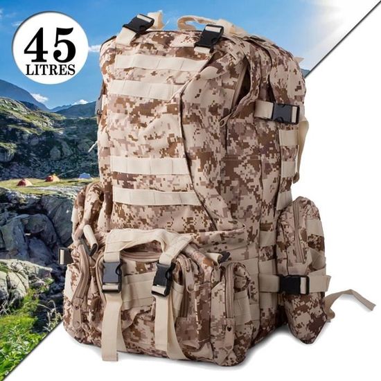 Sac à Dos Tactique Militaire 45L – Imperméable, Nylon, Pour Randonnée, Airsoft, Camping
