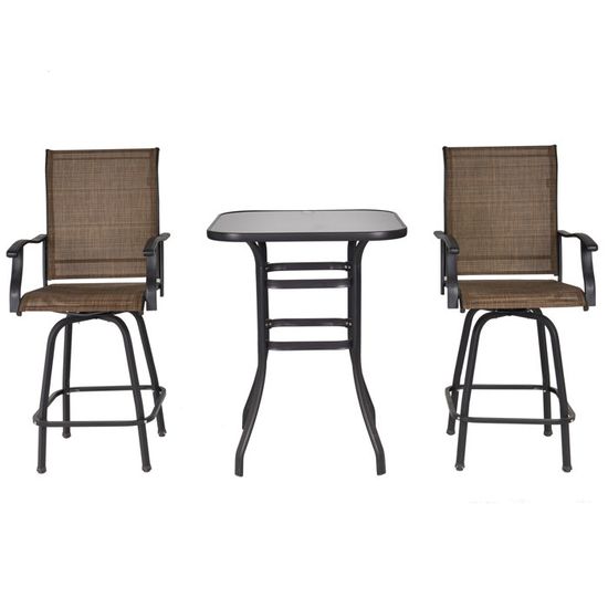1 Table Bistro Plateau Verre trempé Acier textilène Marron Outsunny Ensemble Salon de Jardin Bar 3 pièces 2 tabourets pivotants 1 Table Bistro Plateau Verre trempé Acier textilène Marron Outsunny Ensemble Salon de Jardin Bar 3 pièces 2 tabourets pivotants