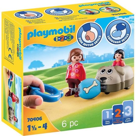 PLAYMOBIL - 70406 - PLAYMOBIL 1.2.3 - Wagon chien pour enfant de 18 mois et plus