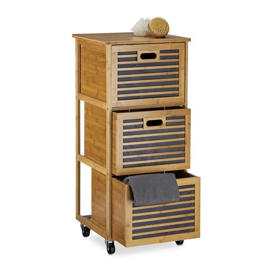 Relaxdays Mini Commode 3 Tiroirs Bambou & MDF - Organiseur Bureau Naturel 9x26x18 Cm - Rangement Esthétique Et Pratique