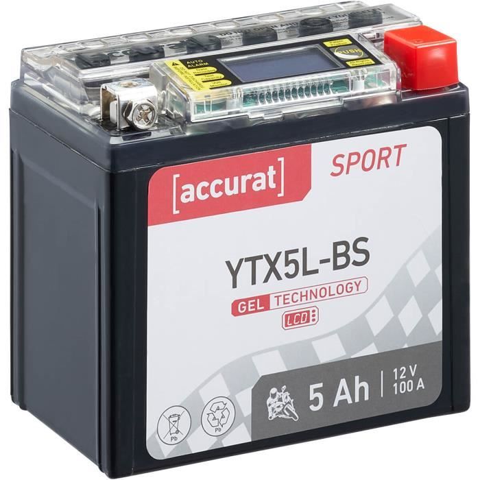 Batterie moto YTX5L-BS 5Ah Gel Accurat 12V 100 A 113 x 70 x 107 mm Quad