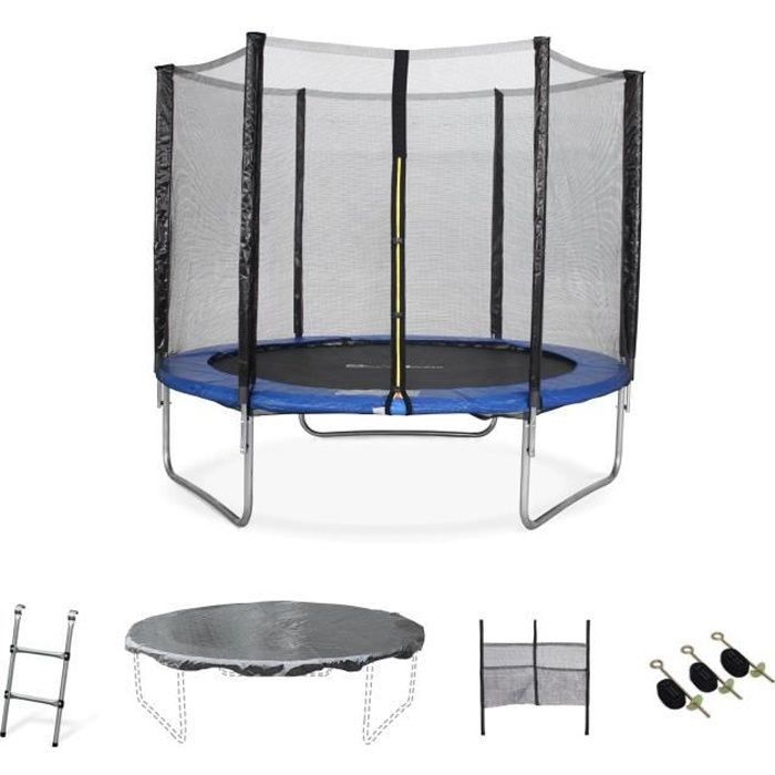 Trampoline 250cm - Pluton XXL Bleu - accessoires offerts : filet de protection, échelle, bâche, filet pour chaussures, kit
