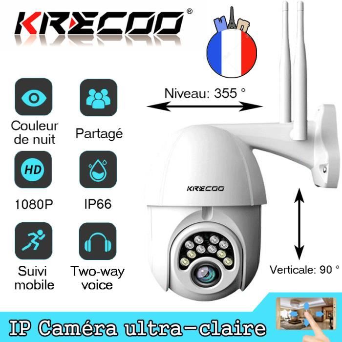 KRECOO®Intelligente Caméra IP 1080P Exterieur Étanche WiFi intérieur Sécurité HD Support TF 128G Détection de IR Vision Nocturne