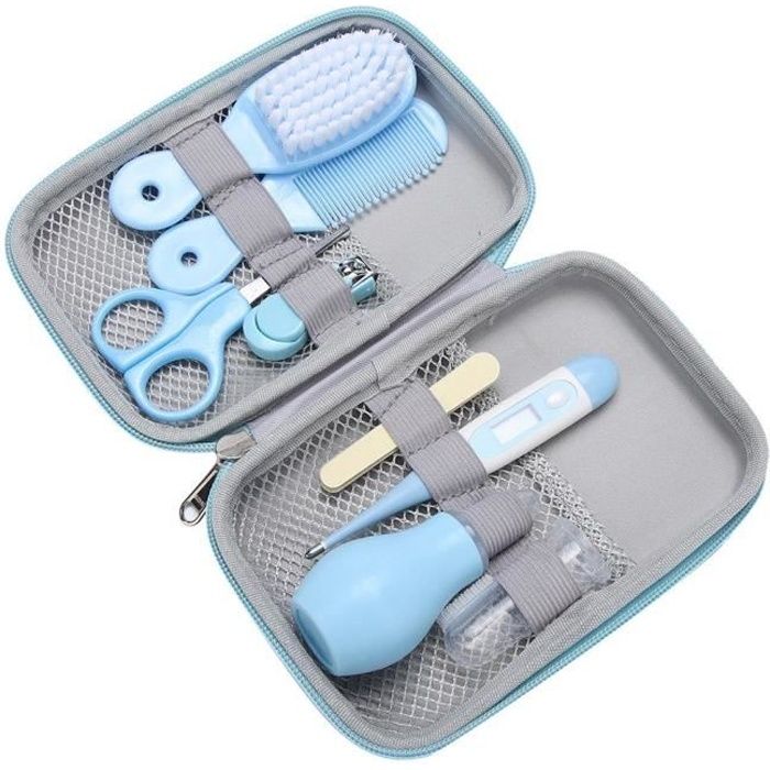 8 pcs Outil de manucure pour bébé brosse à cheveux Coupe-ongles nettoyant pour nez pour bébé (bleu)-SPR