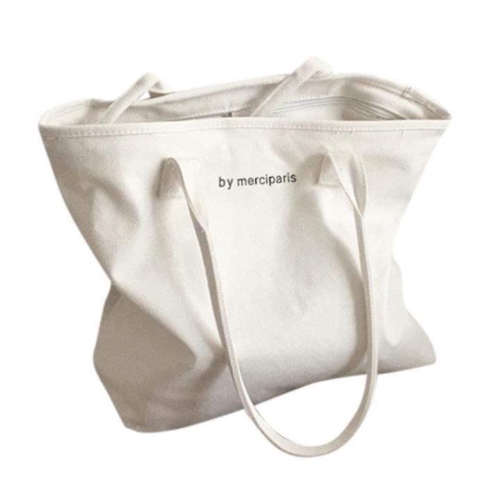 SAC SHOPPING Sac en toile pour femmes Sac en tissu simple Sac à bandoulière en toile Fourre-tout ZQY91216257WH_lon