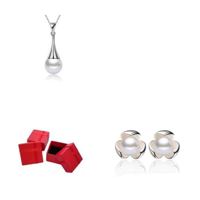 Parure Bijoux Perle Blanche Nacre Argent 925