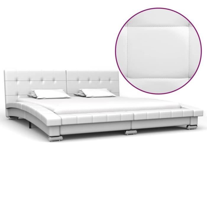 Cadre De Lit Similicuir :Queen Size 160*200 Cm - Lit Design Blanc - Moderne&Capitonné - Sommier à Lattes Inclus