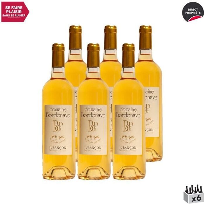 Jurançon Moelleux Le Plaisir Partagé Petit Manseng Blanc 2018 - Lot de 6x75cl - Domaine Bordenave - Vin Doux AOC Blanc du Sud-Ouest