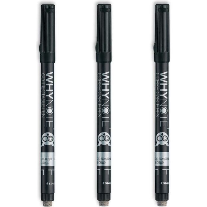 Stylo WHYNOTE® Noir X3 – Les feutres effacables Staedtler avec une gomme aux couleurs Whynote – permet d’écrire sur votre bloc note