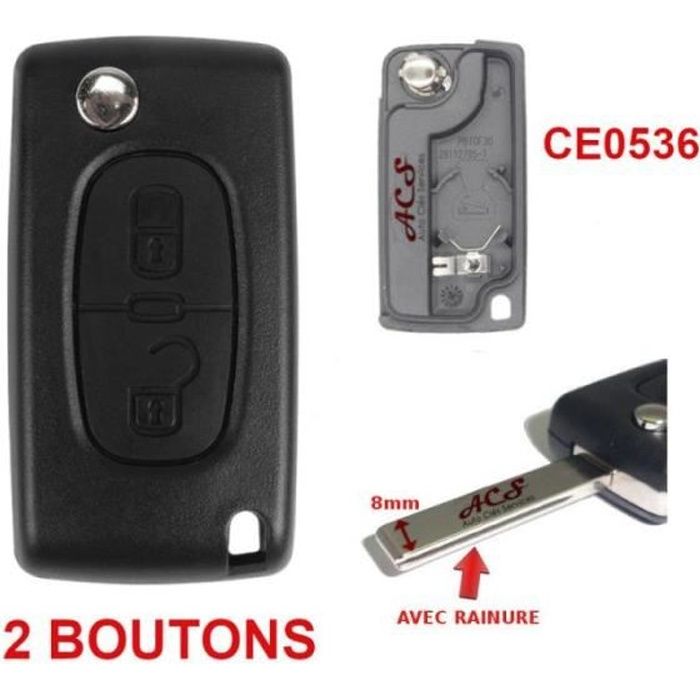Boitier coque de clé plip Peugeot 207, 307, 308, 3008, 5008 2 boutons CE0536