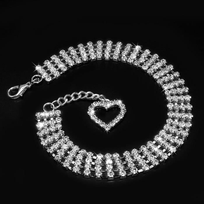 Misterolina 4 rangées strass collier pour chien collier de bijoux colliers coeur pendentif chiot c - Modèle: White L - HOCWXQA10056