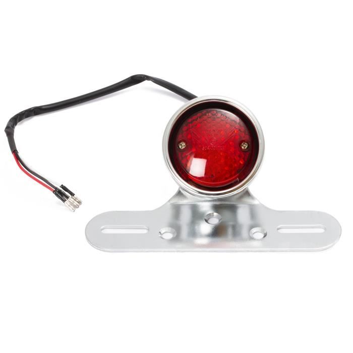 Feu Arrière Lumière Moto Rouge Scooter Support Plaque Chrome 12V