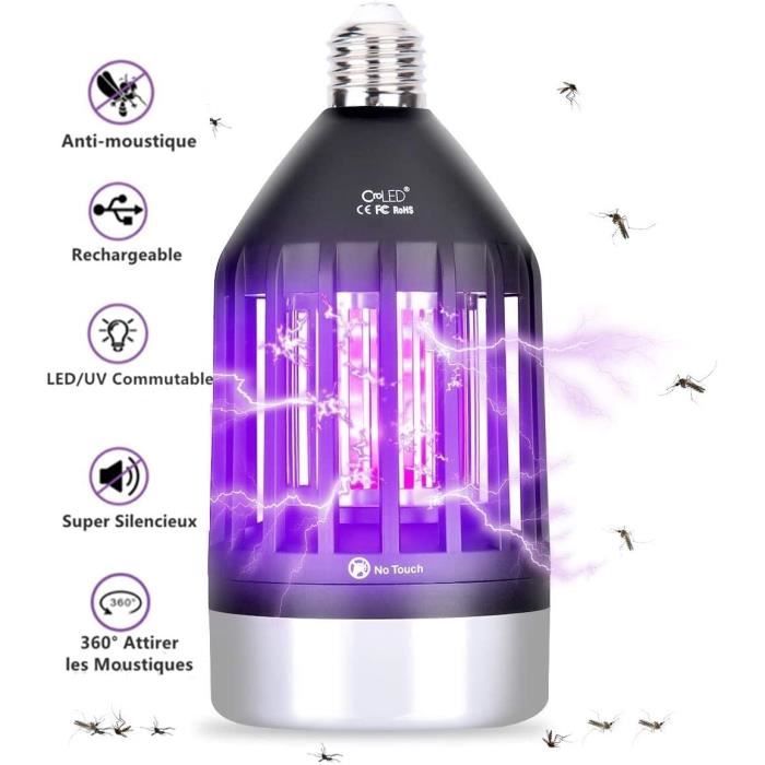 CroLED Lampe Anti Moustique Electrique - 9W UV LED Anti-Moustique Rechargeable pour Intérieur ou Extérieur, Tueur De Moustique, Lamp