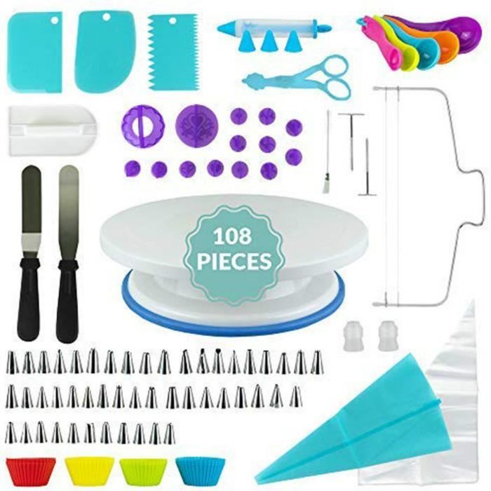 Gâteau Tourne-Disque Ensemble, Kit De Décoration De Gâteau, Douilles Pâtisserie, Outils Ustensiles De Pâtisserie -108Pcs/Set