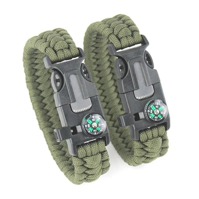 2PCS PACK Paracord Kit de Bracelet Bracelet de survie de poignet Survival Kits Avec Compass Lanceur de feu Flint Grattoir Sifflet