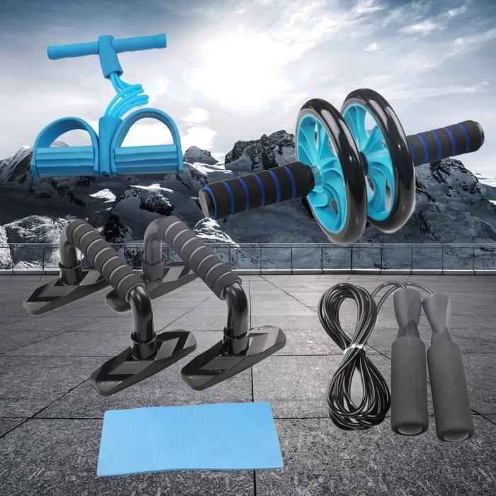 CEN 5-en-1 Kit Roue abdominale Support push-up Roue musculaire à roues double multifonction (Bleu)
