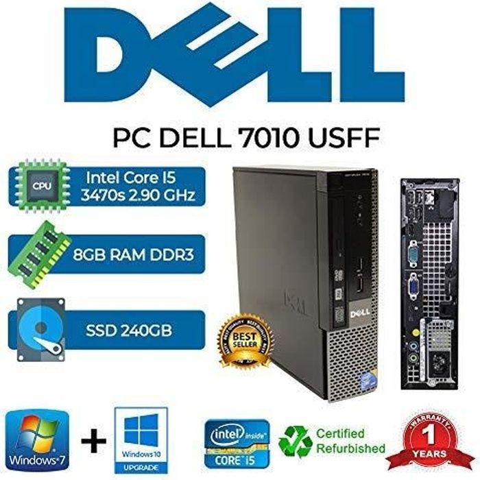 Amazon Renewed Mini PC DELL 7010 USFF Core i5 3470S-8Go-240Go SSD-DVD-Win 10 Pro (reconditionné)