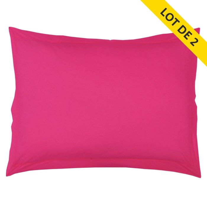 Lot 2 taies d'oreiller volant plat 50x70 uni 57 fils lina bois d rose+pt bourdon Bois de rose