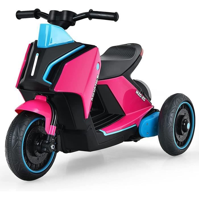 GOPLUS Moto Électrique 6V avec Démarrage à Un Bouton,Scooter Électrique avec 3 Roues Phares avec USB/ MP3,pour Enfant 3 Ans+ Rose