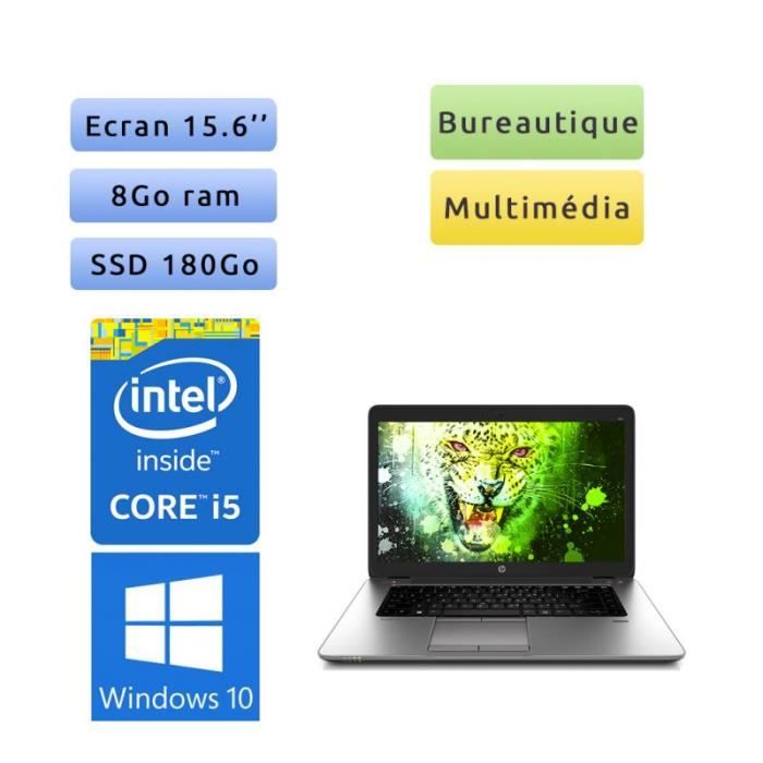 HP EliteBook 850 G1 - Windows 10 - i5 8Go 180Go SSD - 15.6 - Webcam - Pc Portable Reconditionne