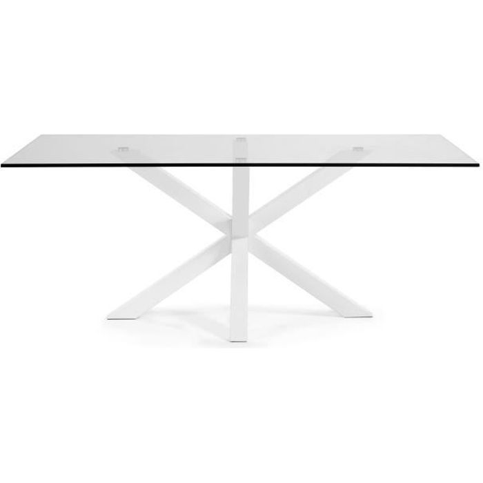 Table Argo, epoxy blanc et verre transparent