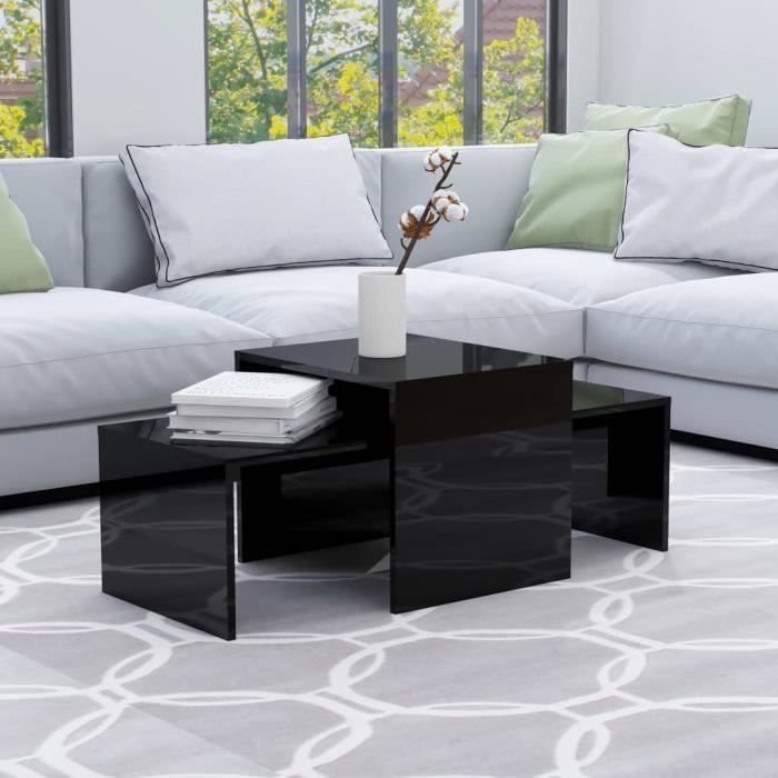 PAI® Ensemble de tables basses Noir brillant 100x48x40 cm Aggloméré 110054