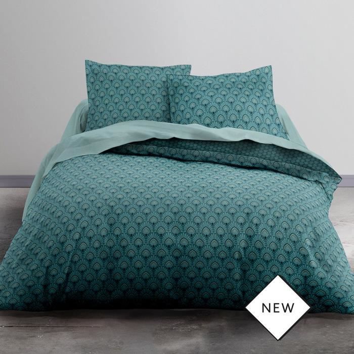 Parure de lit Crazy Palazzo - 2 personnes - 220 x 240 cm - Polyester - Bleu Motif Géométrique - TODAY