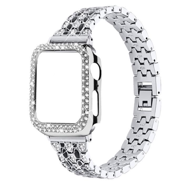 Métal Watch Strap Sangle + Anti-Usure Cas Protection Pour Apple Watch Series 3-2-1 38Mm - Argent-Noir-Argent