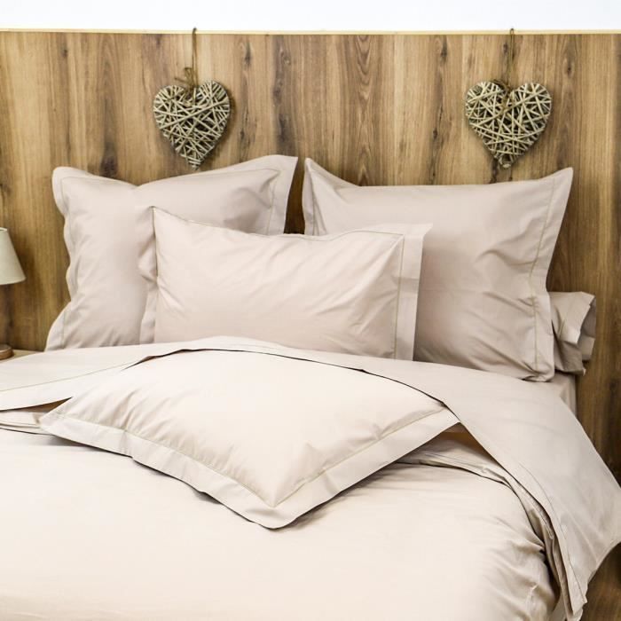 LINANDELLE - Housse de couette unie coton Percale 200 fils DESIREE - Beige foncé - 200x200 cm