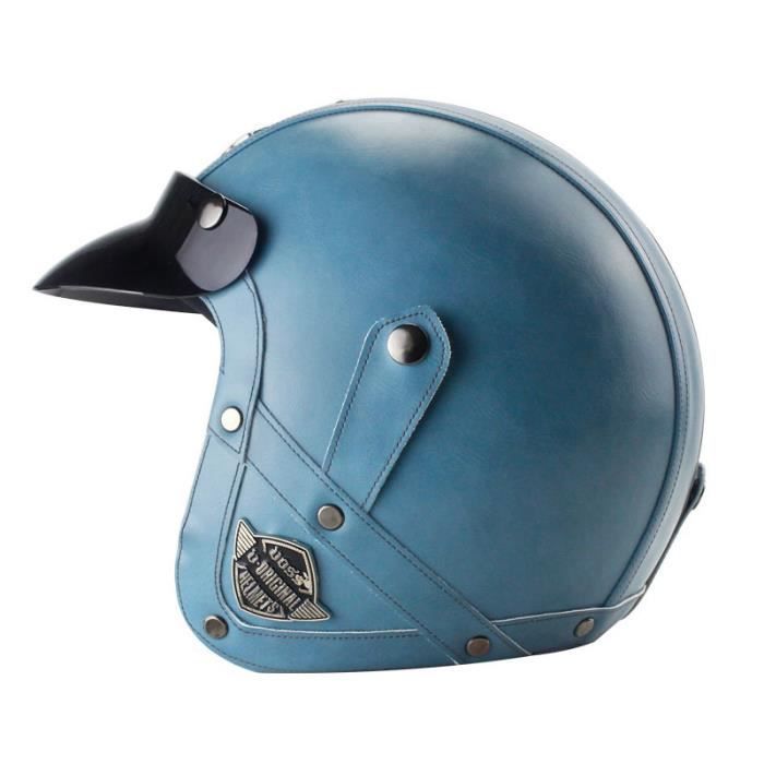 Casque Moto de Marque luxe unisexe Casque Harley vintage rétro détachable moto casque demi casque en pu cuir de personnality casque