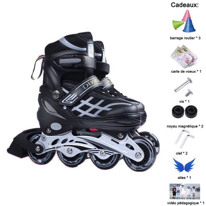 Rollers En Ligne Réglable- Roller In Line Enfants- Patins à Roulettes Roues LED Illuminées- Cadeaux 7pcs