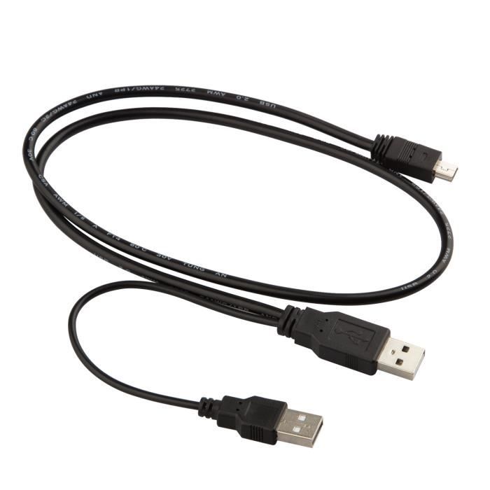 Câble USB Y 2 USB A à 1 USB Mini B pour Disque Dur Externe Portable, etc.