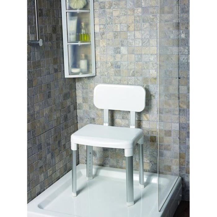 Chaise de douche VITAEASY - En plastique - Supporte jusqu'à 150 kgs - 42 x 34 cm - Blanc et chromé