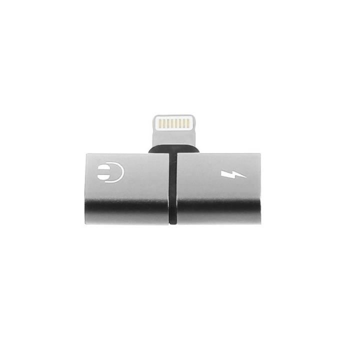 VSHOP® Prémium Adaptateur double lightning charge + audio (argent)