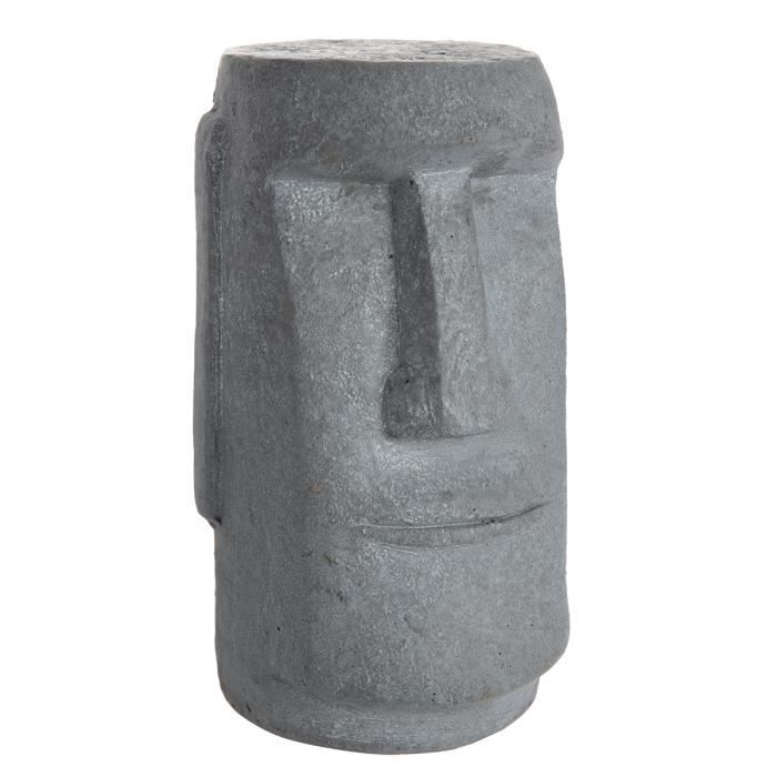 Statue déco tête moaï île de Pâques en résine grise 27x16cm intérieur ou extérieur Gris