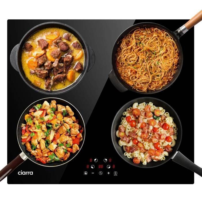 CIARRA Plaque Induction 6000W 4 Zones 9 Puissance Minuterie Table de Cuisson Vitrocéramique 59cm
