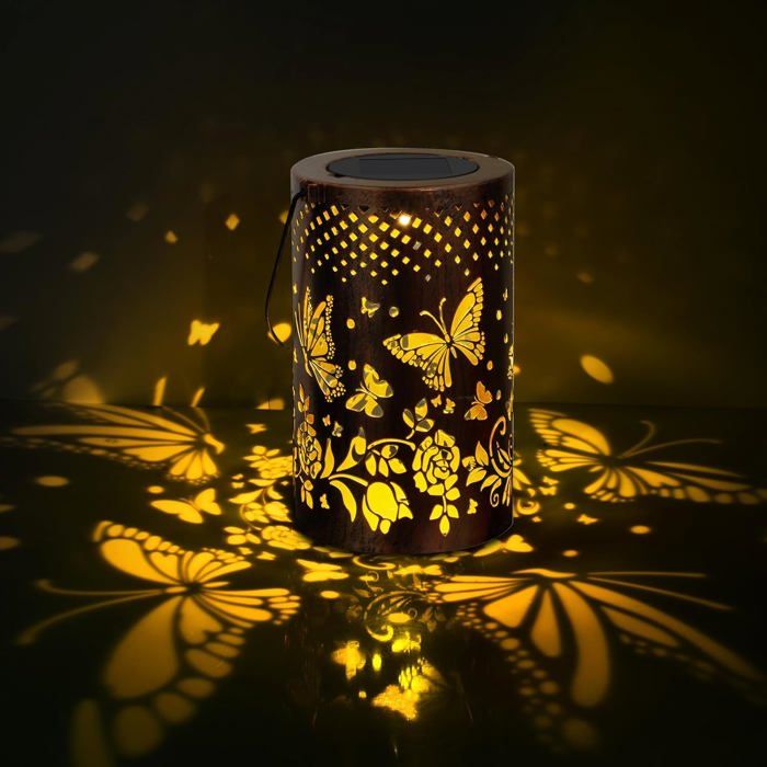 BVGY Lanterne Solaire D'extérieur à Suspendre En Forme De Papillon En Métal - Lanterne De Jardin LED étanche Pour Terrasse, Cour, Table, Allée (petit Papillon