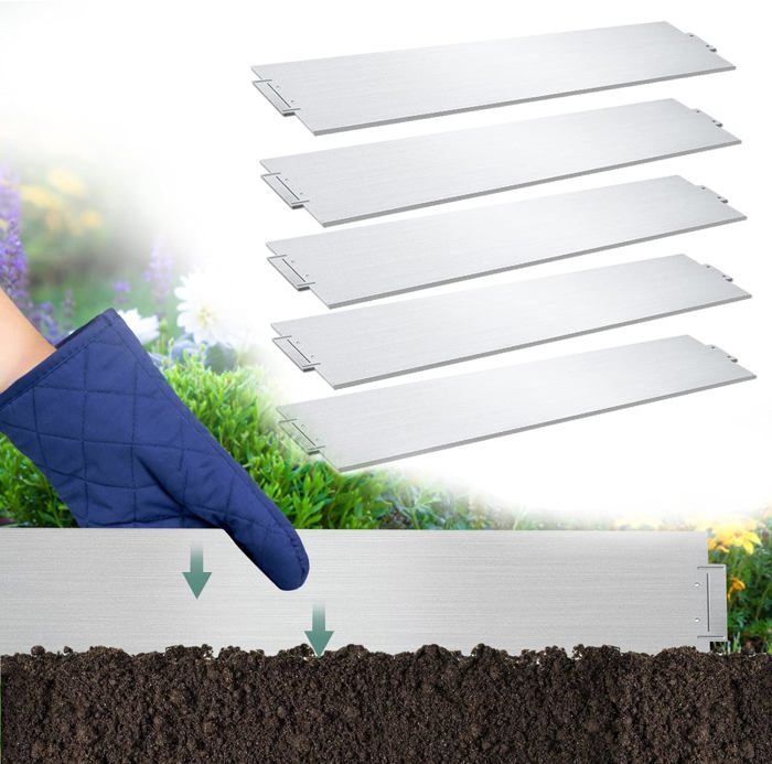 Cecaylie Bordure De Jardin En Métal Galvanisé Noir 5m - Hauteur 15cm Avec Piquets Pointus Pour Parterres De Fleurs